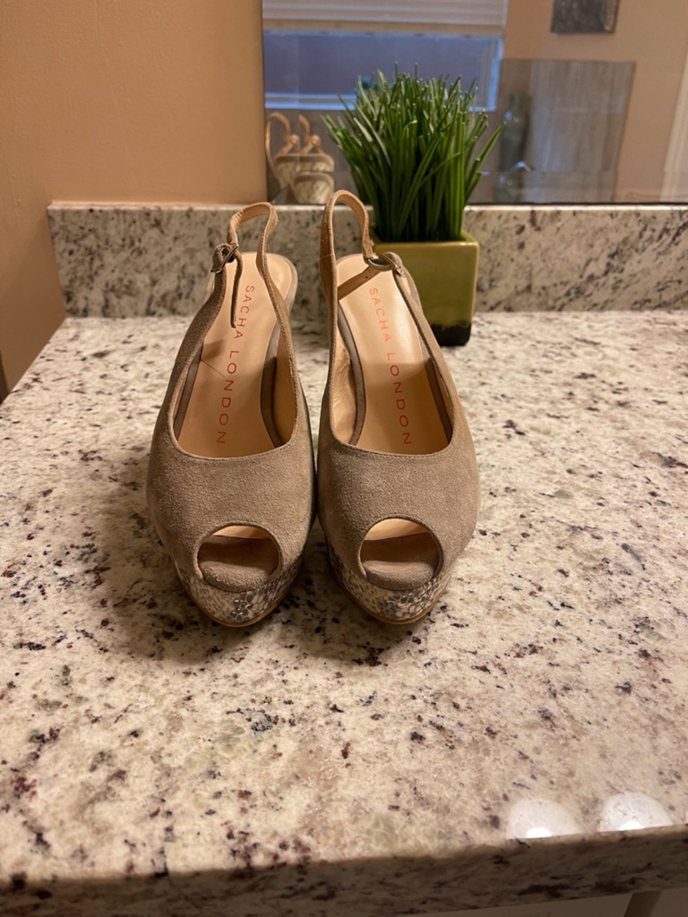 Sacha London Taupe Suede Slingback Platform Heels - Picture 3 of 9